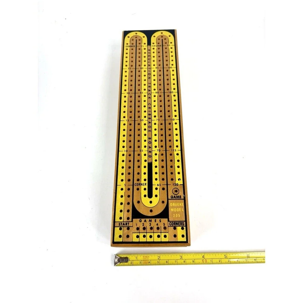 Vintage Drueke No 2050 Regulation Track Wood Cribbage Board Game Box Instruction